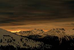 Valais in winter with sunset