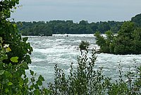 The Niagara River in front of the giant Niagara Falls